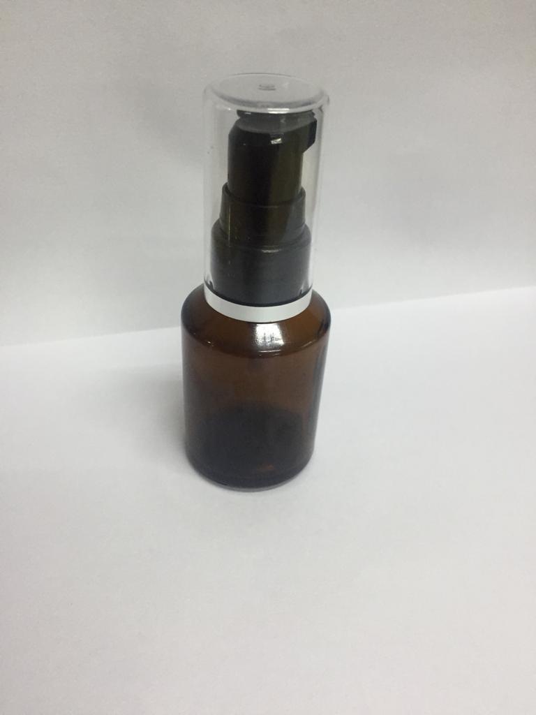 CP7196  30 ml Tapper Amber Glass Bottle with Black Pump