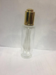 CP7200 60 ml Clear Glass Flat Neck Bottle with Golden Press Dropper