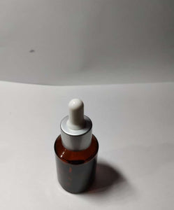 CP7252 30ml amber flat neck glass bottle with silver white matte dropper